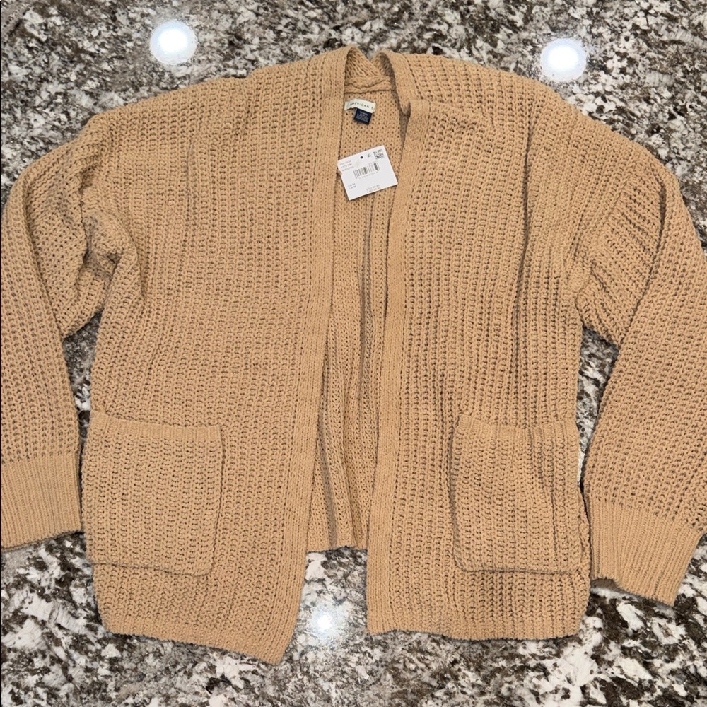 American Eagle Camel/Tan Chunky Open-Front Knit Cardigan